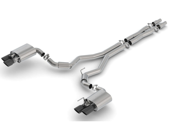 Borla 2018 Ford Mustang GT 5.0L AT/MT 3in S-Type Catback Exhaust Black Chrome Tips w/ Valves - Bull Strap