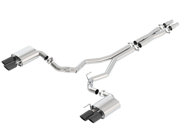 Borla 2018 Ford Mustang GT (A/T / M/T) 3in ATAK Catback Exhaust w/o Valves w/ Black Chrome Tips - Bull Strap