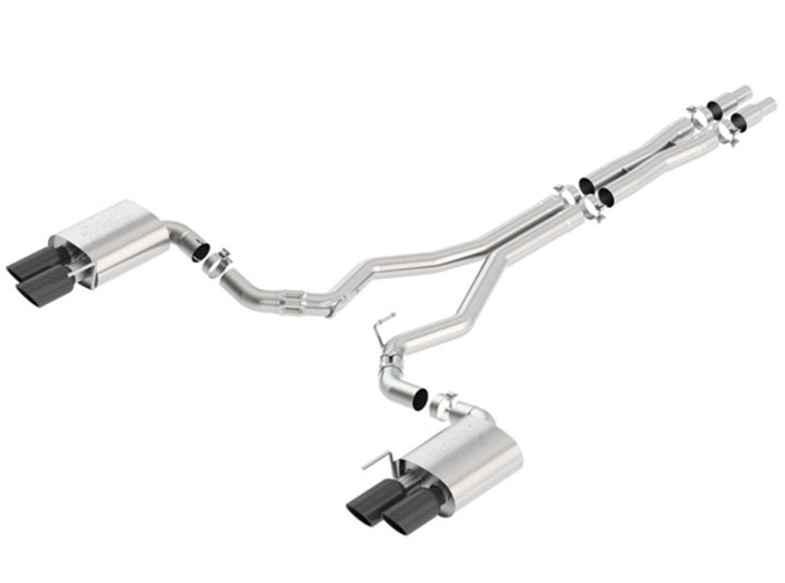 Borla 2018 Ford Mustang GT (A/T / M/T) 3in ATAK Catback Exhaust w/o Valves w/ Black Chrome Tips - Bull Strap