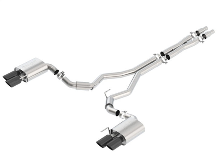Borla 2018 Ford Mustang GT (A/T / M/T) 3in S-Type Catback Exhaust w/o Valves w/ Black Chrome Tips - Bull Strap