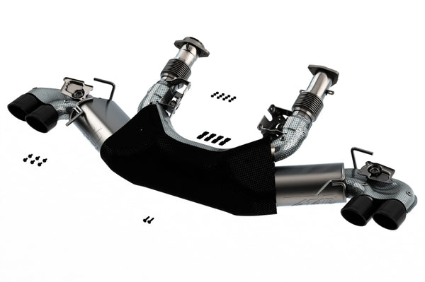 Borla 2020 Chevrolet Corvette C8 6.2 ATAK 3in Exhaust System Dual Round Rolled A/C Black Chrome Tips - Bull Strap