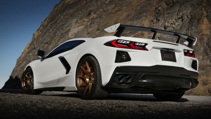 Borla 2020 Chevrolet Corvette C8 6.2 ATAK 3in Exhaust System Dual Round Rolled A/C Black Chrome Tips - Bull Strap