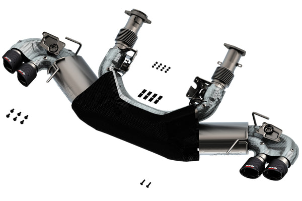 Borla 2020 Chevrolet Corvette C8 6.2L ATAK 3in Exhaust System Dual Round Angle Cut Carbon Fiber Tips - Bull Strap