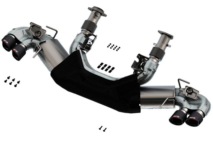 Borla 2020 Chevrolet Corvette C8 6.2L ATAK 3in Exhaust System Dual Round Angle Cut Carbon Fiber Tips - Bull Strap