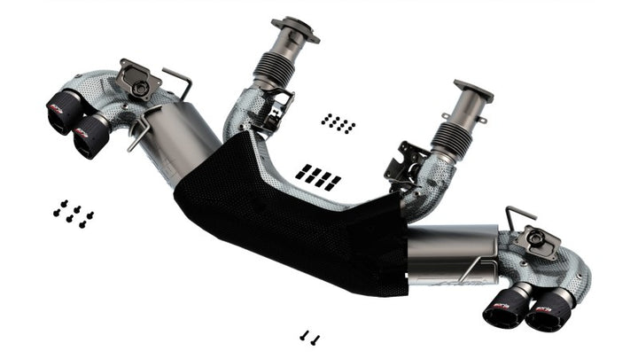 Borla 2020 Chevrolet Corvette C8 6.2L ATAK 3in Exhaust System Dual Round Angle Cut Carbon Fiber Tips - Bull Strap