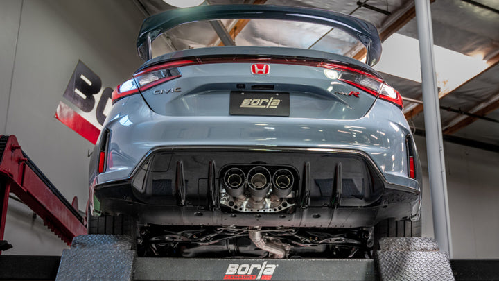 Borla 2023 Honda Civic Type R MT ATAK Catback Exhaust w/ 4in Black Anodized Carbon Fiber Tips - Bull Strap