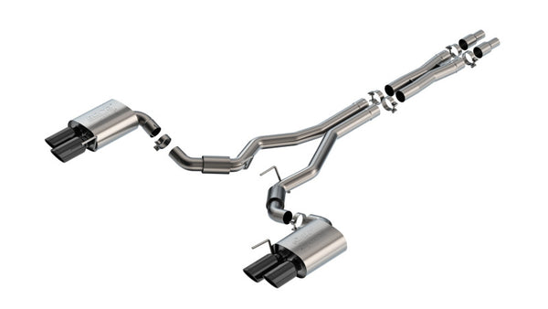 Borla 2024 Ford Mustang GT 5.0L V8 3 in ATAK Catback Non-Active Exhaust- Black Chrome Quad Tip - Bull Strap