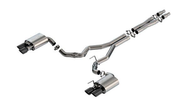 Borla 2024 Ford Mustang GT 5.0L V8 w/ Active Exhaust ATAK Cat-Back Exhaust System - Black Chrome - Bull Strap