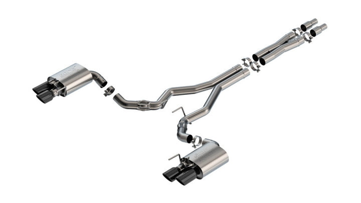Borla 2024 Ford Mustang GT 5.0L V8 w/ Active Exhaust ATAK Cat-Back Exhaust System - Black Chrome - Bull Strap