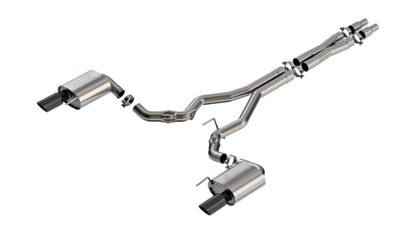 Borla 2024 Ford Mustang GT 5.0L V8 w/o Active Exhaust ATAK Cat-Back Exhaust System - Black Chrome - Bull Strap