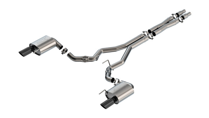 Borla 2024 Ford Mustang GT 5.0L V8 w/o Active Exhaust ATAK Cat-Back Exhaust System - Black Chrome - Bull Strap