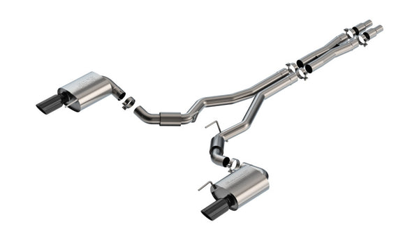 Borla 2024 Ford Mustang GT 5.0L V8 w/o Active Exhaust S-Type Cat-Back Exhaust System - Black Chrome - Bull Strap