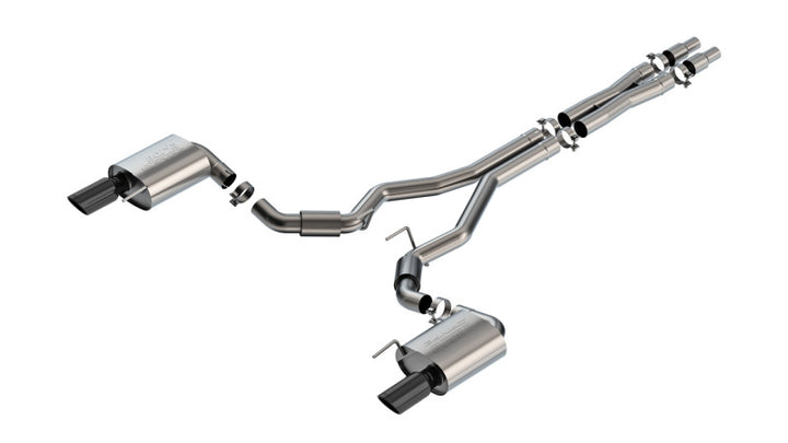 Borla 2024 Ford Mustang GT 5.0L V8 w/o Active Exhaust S-Type Cat-Back Exhaust System - Black Chrome - Bull Strap