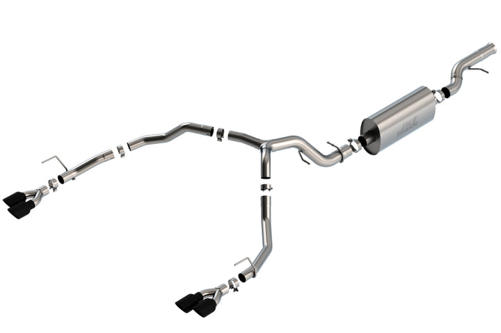Borla 21-22 Chevrolet Tahoe 6.2L V8 2/4WD 4DR T-304 SS Touring Cat-Back Exhaust w/ Black Chrome Tips - Bull Strap