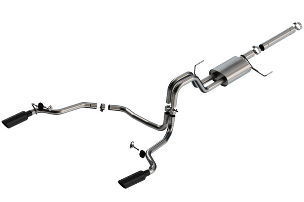 Borla 21-22 F-150 Powerboost 3.5L V6 2WD & 4WD 4DR 3in, 2.25in S-TYPE Catback w/ Black Chrome Tips - Bull Strap