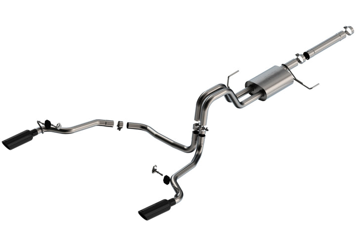 Borla 21-22 F-150 Powerboost 3.5L V6 2WD & 4WD 4DR 3in, 2.25in S-TYPE Catback w/ Black Chrome Tips - Bull Strap