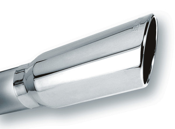 Borla 4in Inlet 5in Round Rolled Angle Cut w/ Clamp x 14in Long Exhaust Tip - Bull Strap