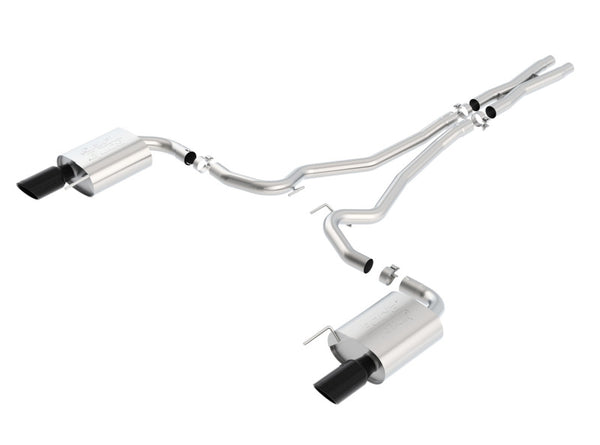 Borla Atak S Cat-Back 15-17 Ford Mustang GT 5.0L V8 MT/AT 2.5in pipe 4in tip (Black Chrome) - Bull Strap
