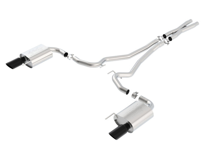 Borla Atak S Cat-Back 15-17 Ford Mustang GT 5.0L V8 MT/AT 2.5in pipe 4in tip (Black Chrome) - Bull Strap