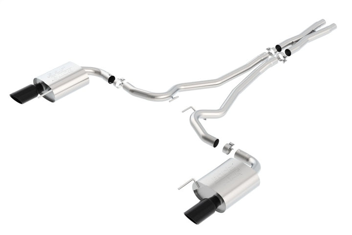 Borla Atak S Cat-Back 15-17 Ford Mustang GT 5.0L V8 MT/AT 2.5in pipe 4in tip (Black Chrome) - Bull Strap