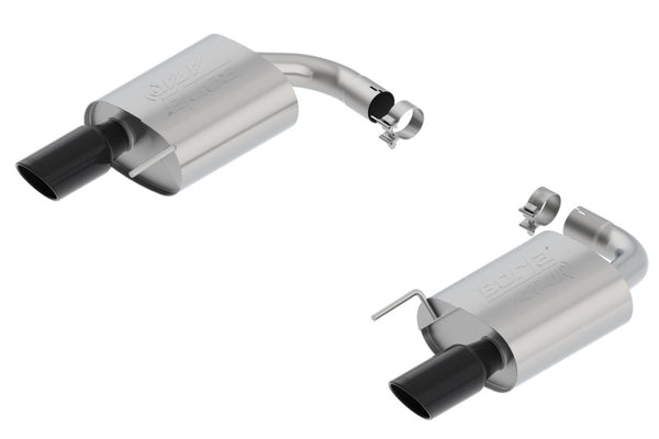 Borla Atak S Rear Section 15-17 Ford Mustang GT 5.0L V8 MT/AT 2.5in pipe 4in tip (Black Chrome) - Bull Strap