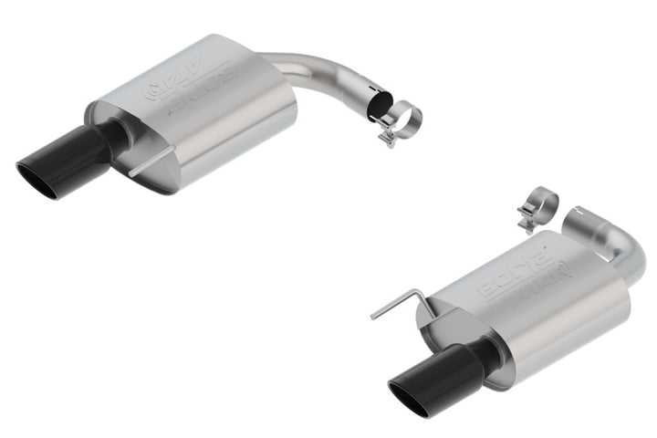Borla Atak S Rear Section 15-17 Ford Mustang GT 5.0L V8 MT/AT 2.5in pipe 4in tip (Black Chrome) - Bull Strap