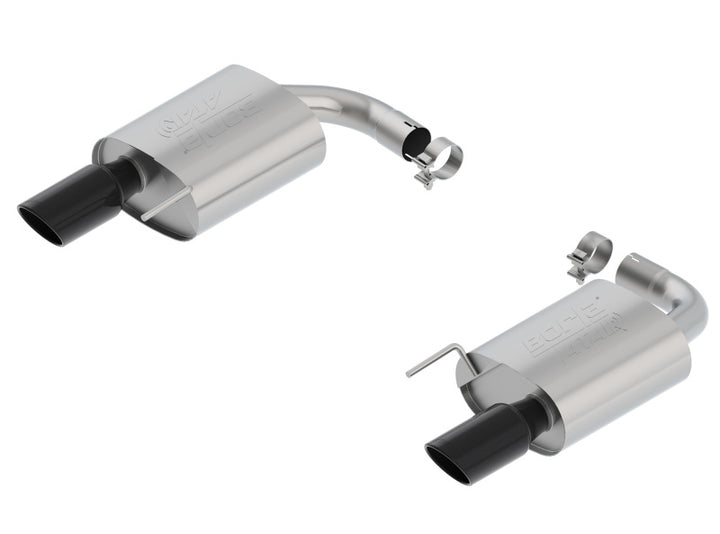 Borla Atak S Rear Section 15-17 Ford Mustang GT 5.0L V8 MT/AT 2.5in pipe 4in tip (Black Chrome) - Bull Strap