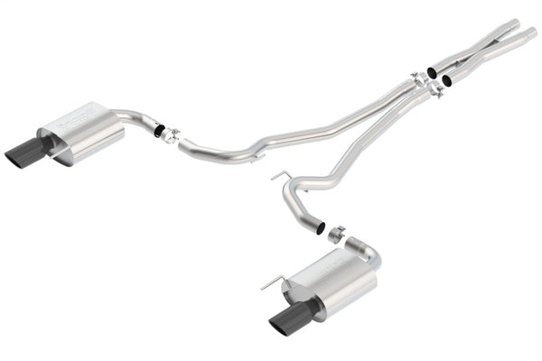 Borla S-Type Cat-Back 15-17 Ford Mustang GT 5.0L V8 MT/AT 2.5in pipe 4in tip (Black Chrome) - Bull Strap