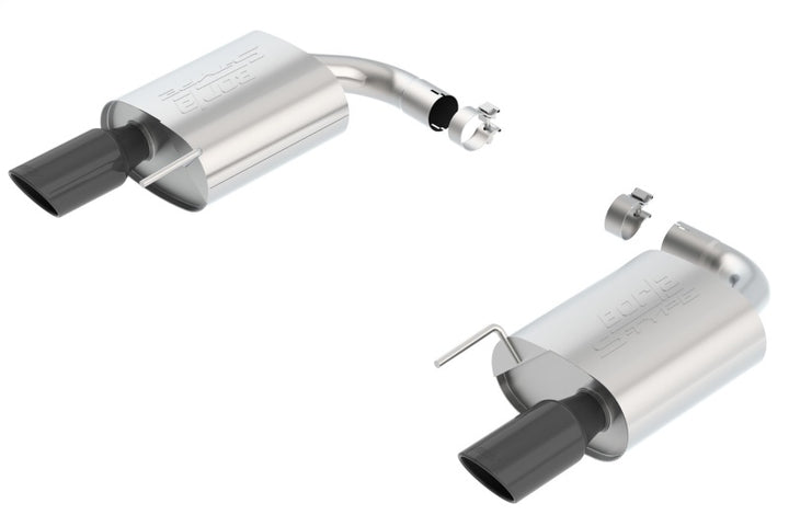 Borla S-Type Rear Section 15-17 Ford Mustang GT 5.0L V8 MT/AT 2.5in pipe 4in tip (Black Chrome) - Bull Strap