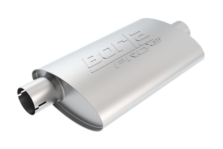 Borla Universal Center/Offset Oval 2.5in In/Out 14in x  4.25in x 1.88in PRO-XS Muffler - Bull Strap