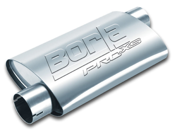 Borla Universal Pro-XS Muffler Oval 2.5in Inlet/Outlet Offset/Offset Notched Muffler - Bull Strap