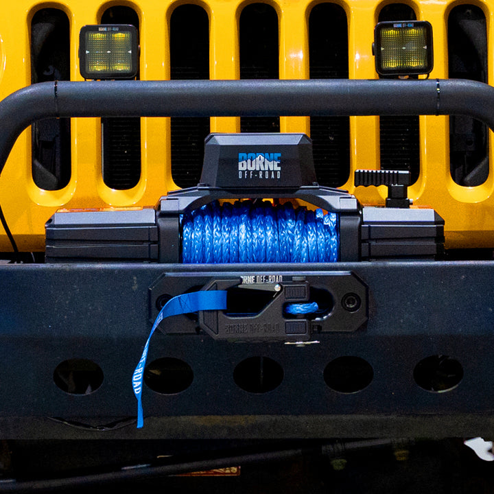 Borne Off-Road 12K Winch - Grey Synthetic Rope - Bull Strap