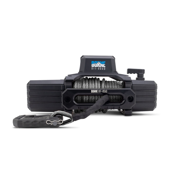 Borne Off-Road 12K Winch - Grey Synthetic Rope - Bull Strap