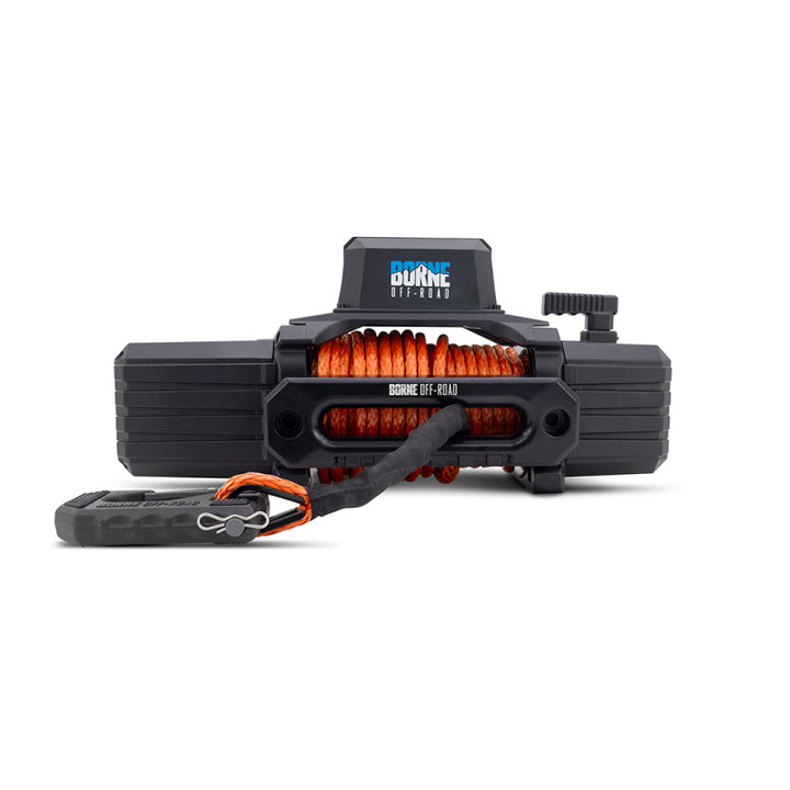 Borne Off-Road 12K Winch - Orange Synthetic Rope - Bull Strap