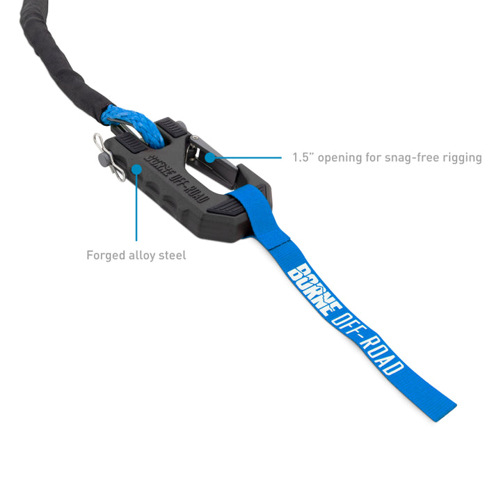 Borne Off-Road Winch Hook - 3/8in Rope - Hand Strap - Blue - Bull Strap