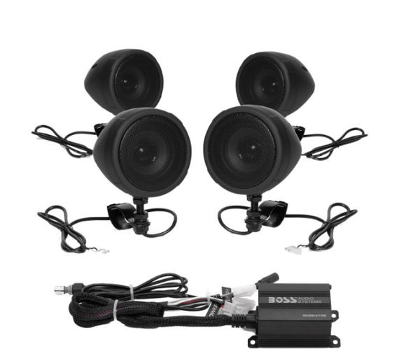 Boss Audio Systems Motorcycle Speaker Amplifier/ Bluetooth/ 3in Speakers 2 Pair- Black - Bull Strap
