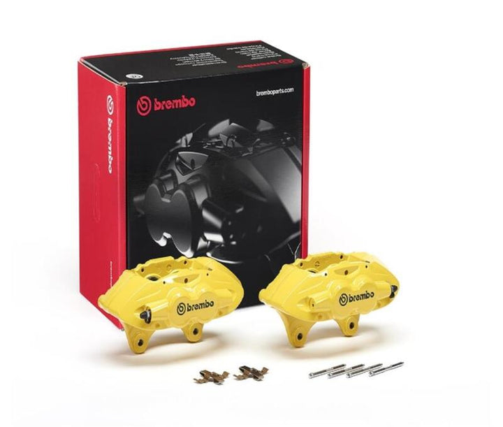 Brembo OE 16-21 BMW M2/15-18 M3/15-20 M4 Hydraulic Front X-Style Brake Calipers - Yellow - Bull Strap