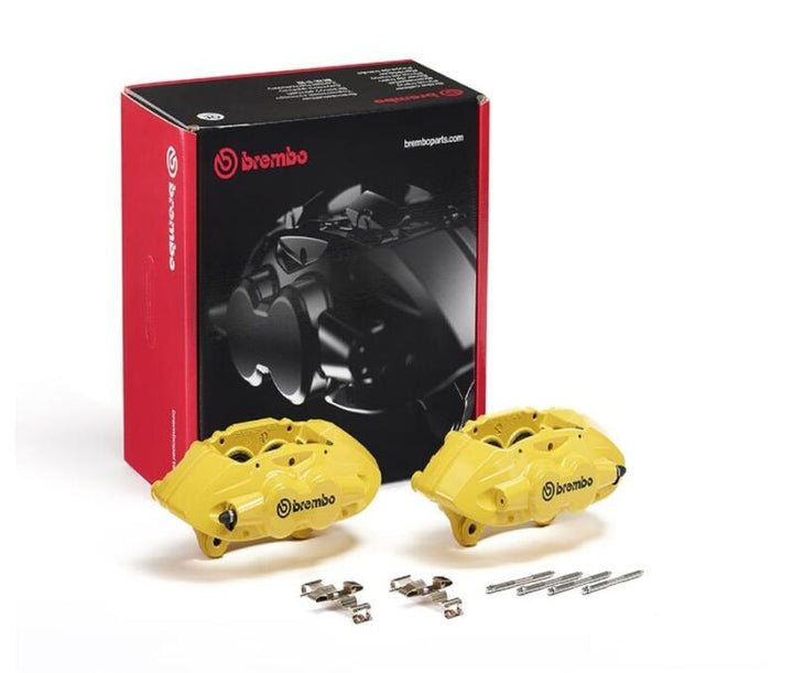 Brembo OE 16-21 BMW M2/17-18 M3/17-20 M4/14-16 M235i Hydraulic Front X-Style Brake Calipers - Yellow - Bull Strap
