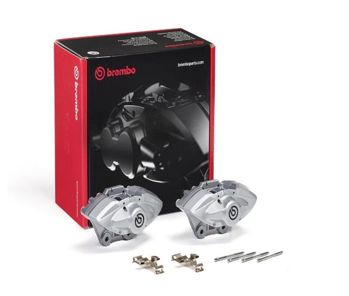 Brembo OE 16-21 BMW M2/17-18 M3/17-20 M4/14-16 M235i Hydraulic Rear X-Style Brake Calipers - Silver - Bull Strap