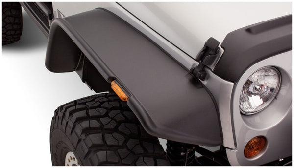 Bushwacker 07-18 Jeep Wrangler Flat Style Flares 2pc - Black - Bull Strap
