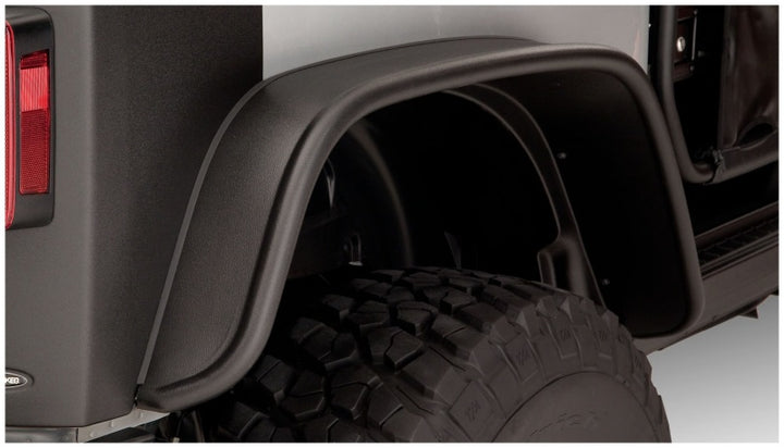 Bushwacker 07-18 Jeep Wrangler Flat Style Flares 2pc Fits 2-Door Sport Utility Only - Black - Bull Strap