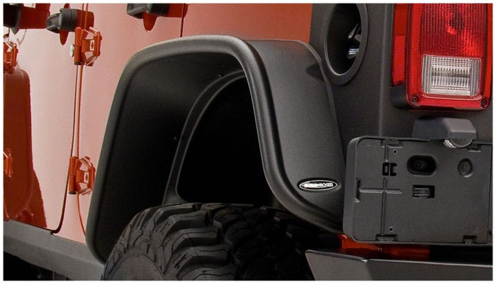 Bushwacker 07-18 Jeep Wrangler Unlimited Flat Style Flares 2pc 4-Door Sport Utility Only - Black - Bull Strap