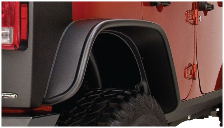 Bushwacker 07-18 Jeep Wrangler Unlimited Flat Style Flares 2pc 4-Door Sport Utility Only - Black - Bull Strap