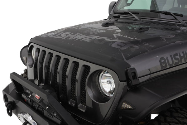 Bushwacker 18-19 Jeep Wrangler Rubicon/Sport//Unlimited/Sport S Hood Stone Guard- Black - Bull Strap