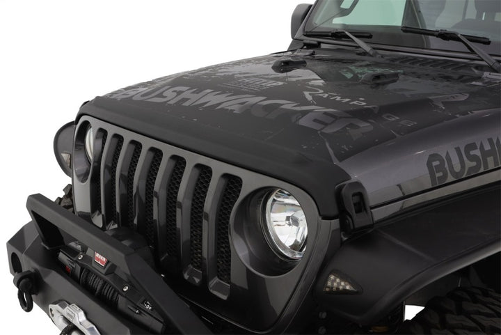 Bushwacker 18-19 Jeep Wrangler Rubicon/Sport//Unlimited/Sport S Hood Stone Guard- Black - Bull Strap