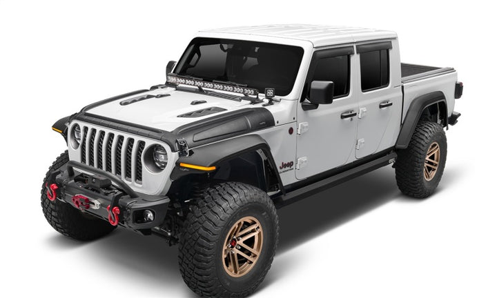 Bushwacker 18-22 Jeep Wrangler 2/4dr / 20-22 Jeep Gladiator Trail Armor Hood Armor (3pc) - Tex. Blk - Bull Strap