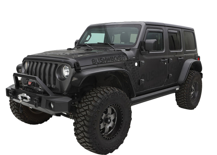 Bushwacker 2018+ Jeep Wrangler (JL) Unlimited Flat Style Flares 4pc - Black - Bull Strap