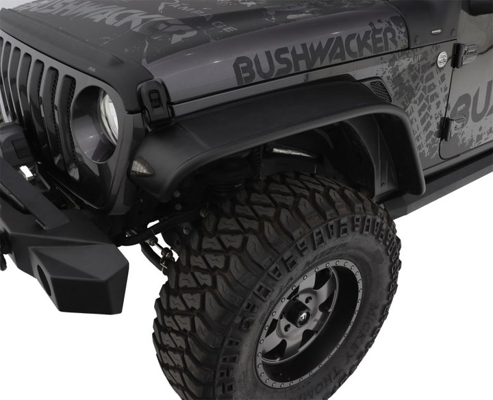 Bushwacker 2018+ Jeep Wrangler (JL) Unlimited Flat Style Flares 4pc - Black - Bull Strap