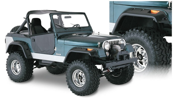 Bushwacker 59-83 Jeep CJ5 Cutout Style Flares 4pc - Black - Bull Strap