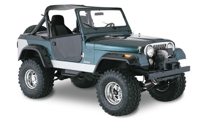 Bushwacker 59-83 Jeep CJ5 Cutout Style Flares 4pc - Black - Bull Strap